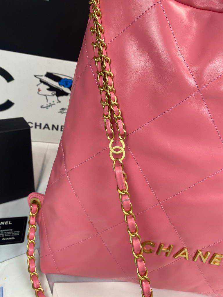 Chanel 22 Backpack Shiny Calfskin AS3313 Pink Gold