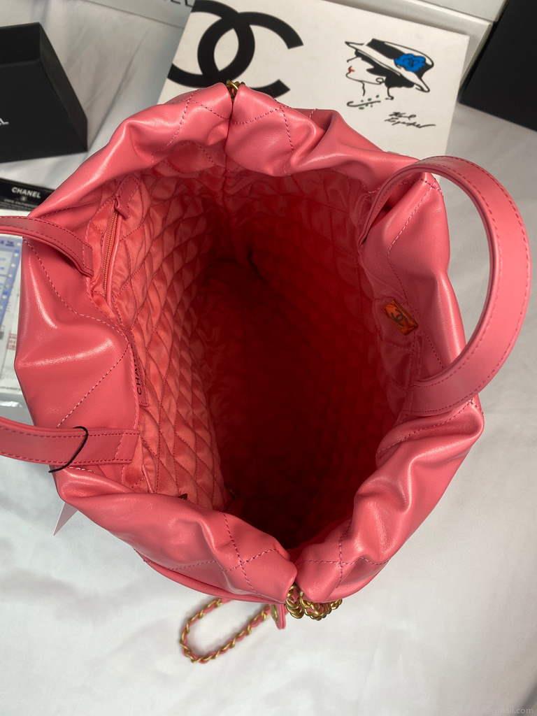 Chanel 22 Backpack Shiny Calfskin AS3313 Pink Gold