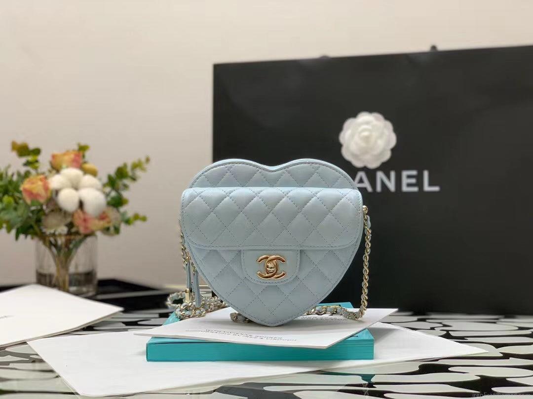 Chanel AS3191 Large Heart Bag Lambskin Light Blue