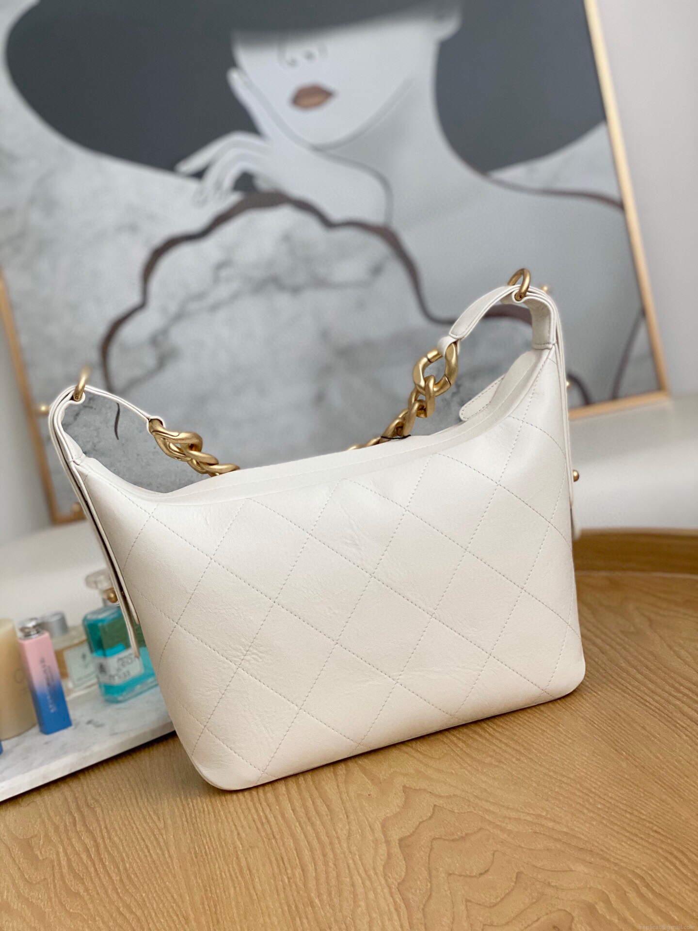 Chanel AS2910 Hobo Handbag Calfskin White Gold