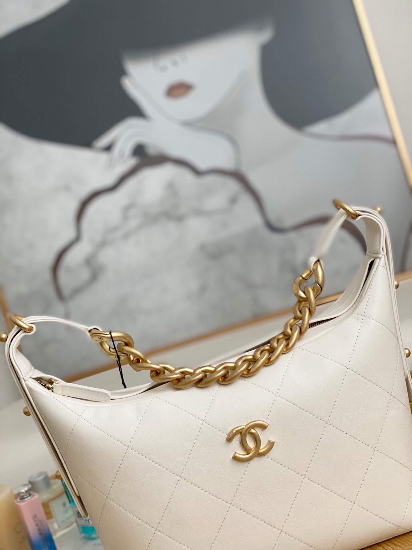 Chanel AS2910 Hobo Handbag Calfskin White Gold