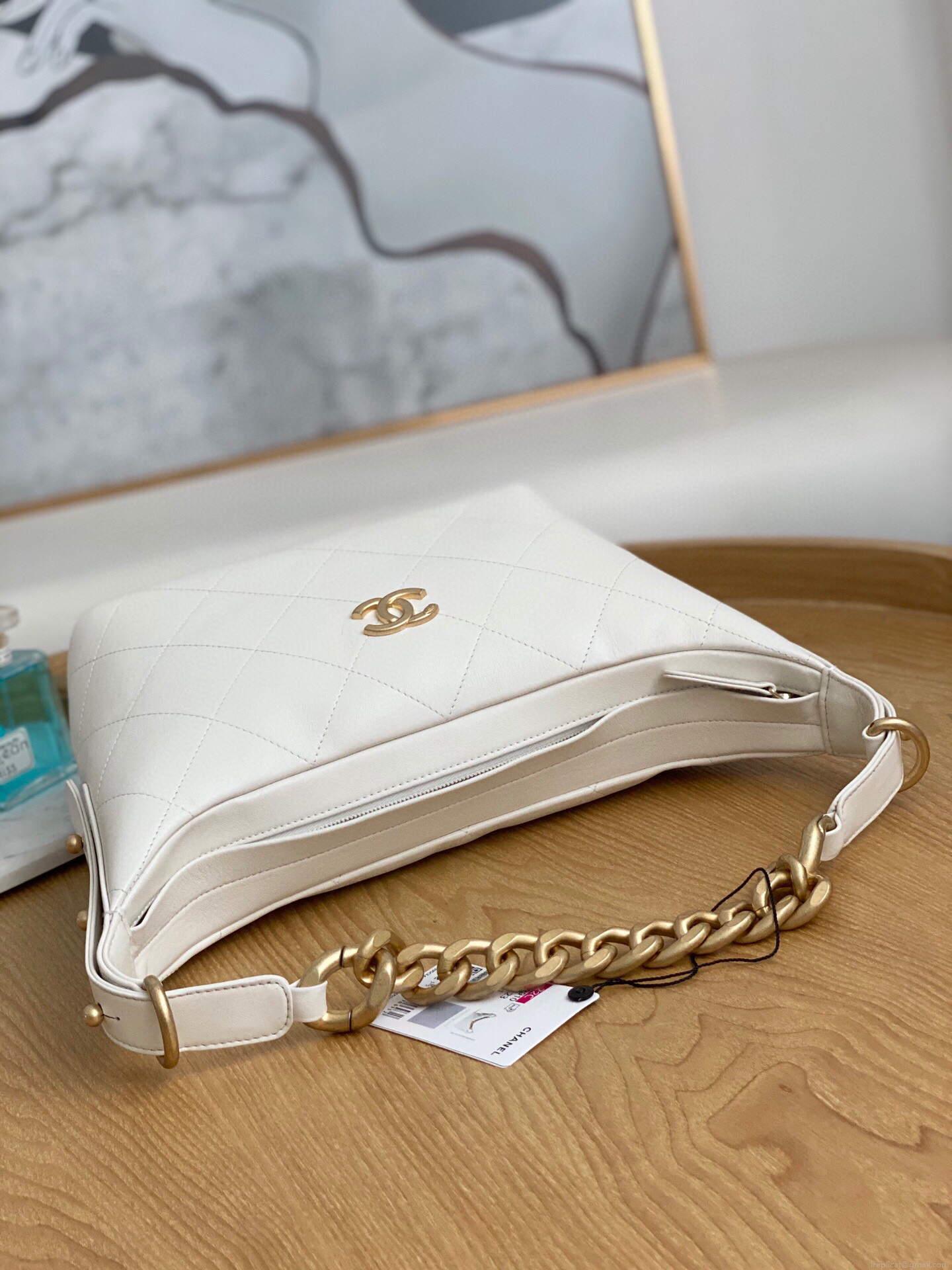 Chanel AS2910 Hobo Handbag Calfskin White Gold
