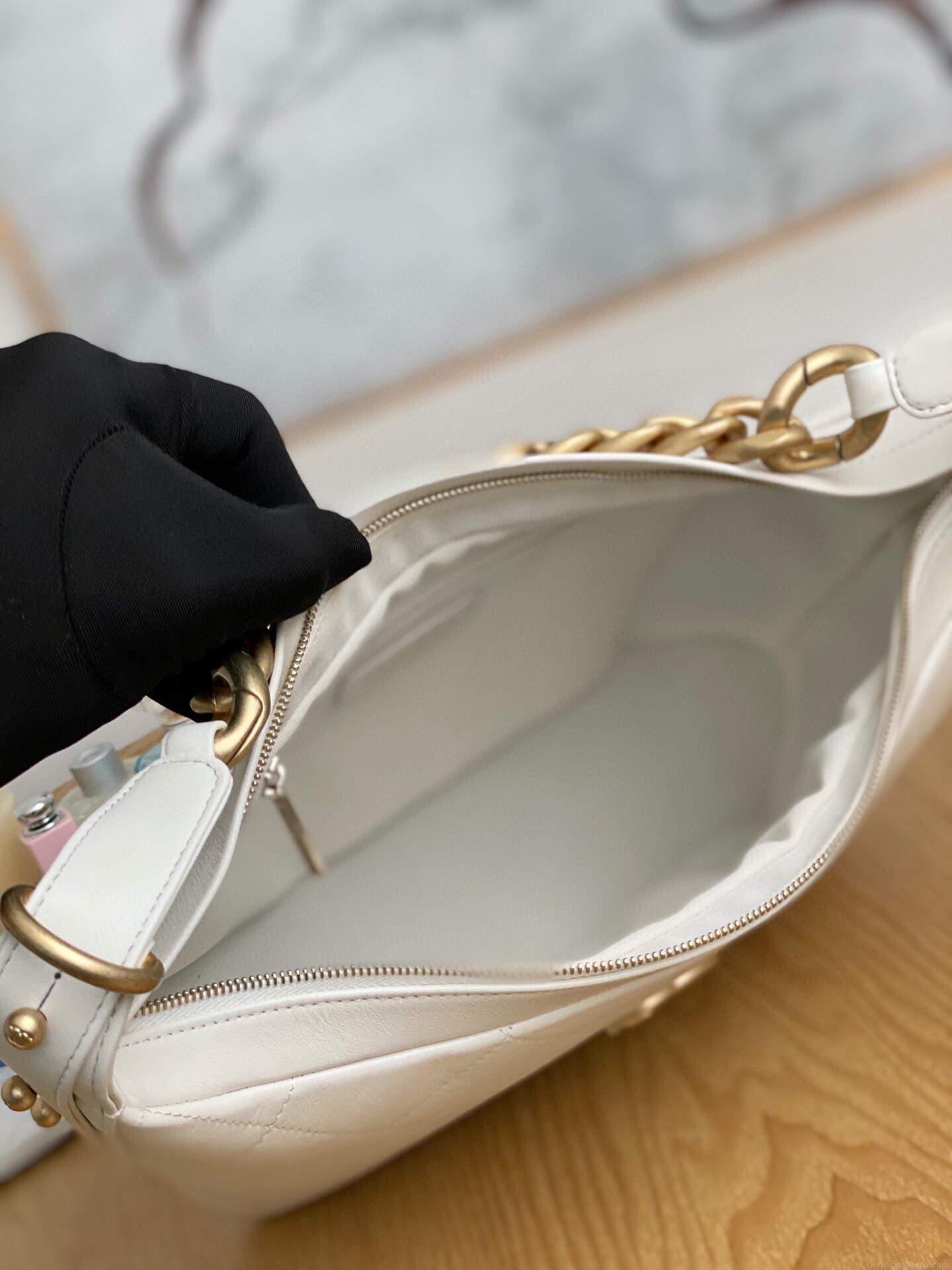 Chanel AS2910 Hobo Handbag Calfskin White Gold