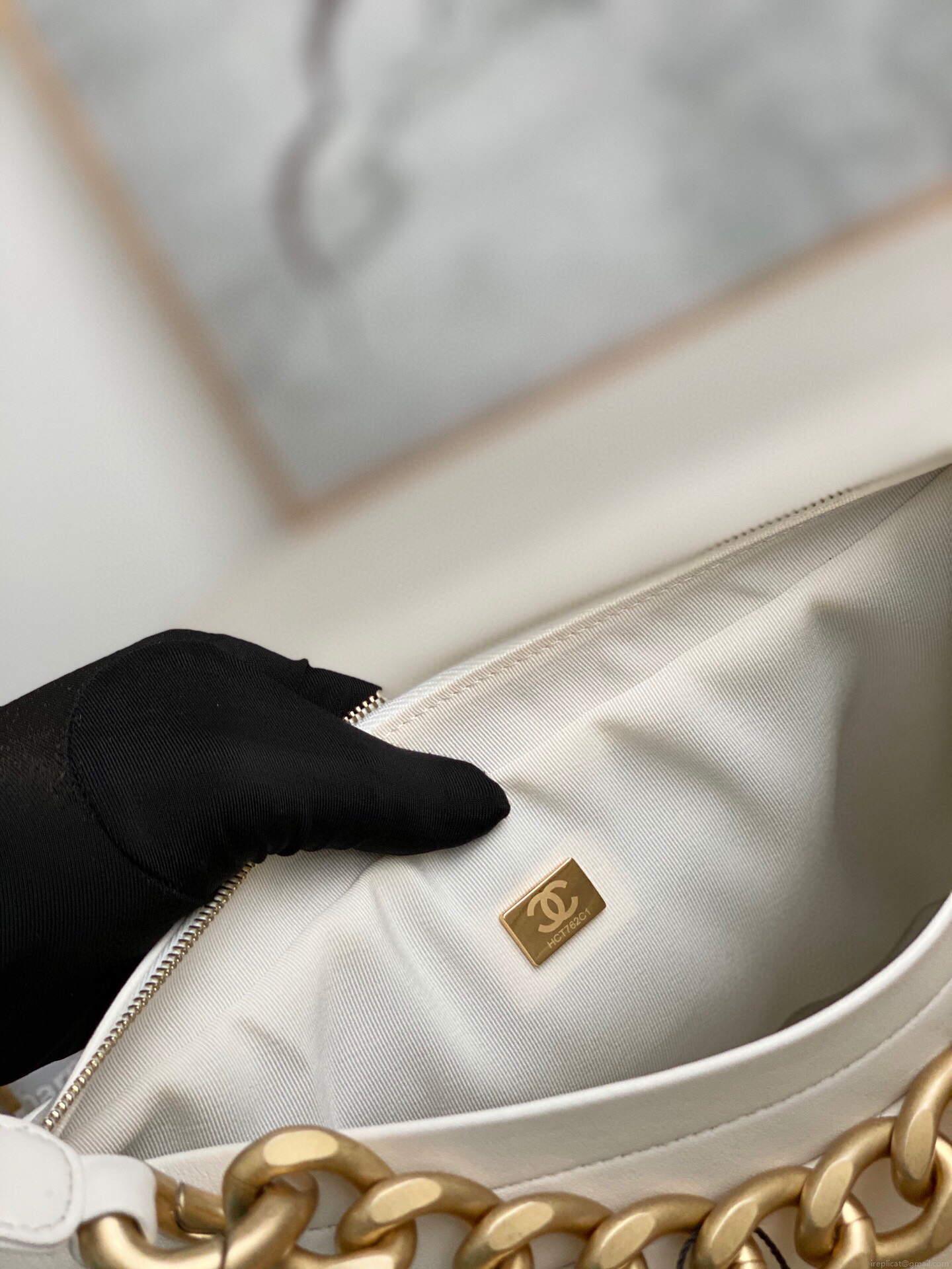 Chanel AS2910 Hobo Handbag Calfskin White Gold