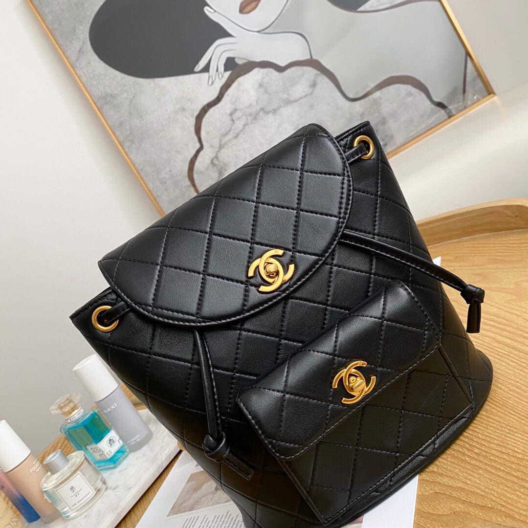 Chanel A88792 Backpack Calfskin Black Gold