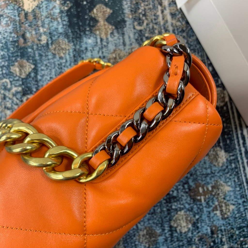 Chanel 19 Maxi Handbag Lambskin Gold AS1162 Orange