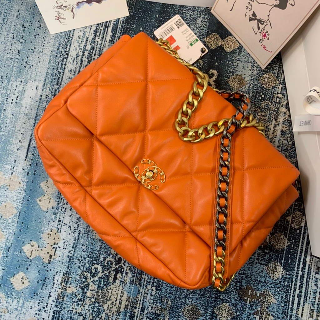 Chanel 19 Maxi Handbag Lambskin Gold AS1162 Orange