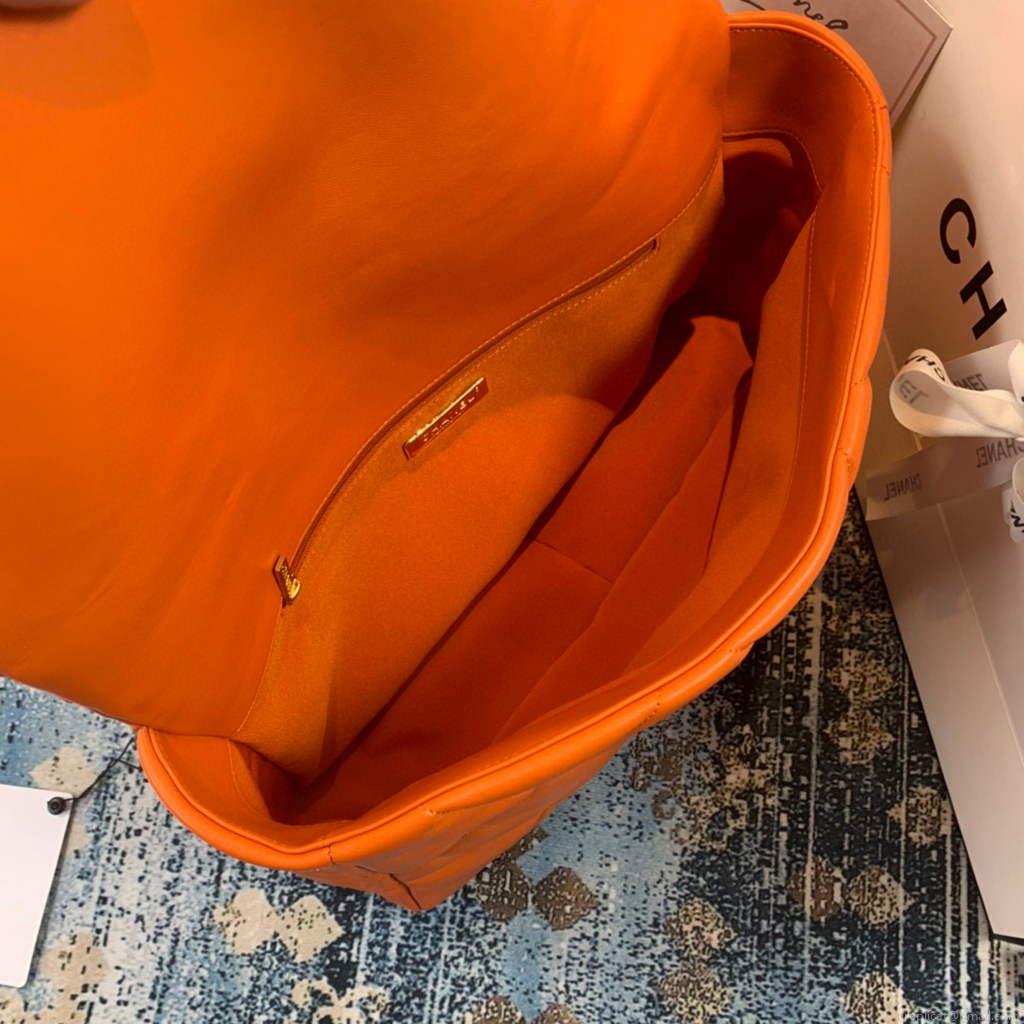 Chanel 19 Maxi Handbag Lambskin Gold AS1162 Orange