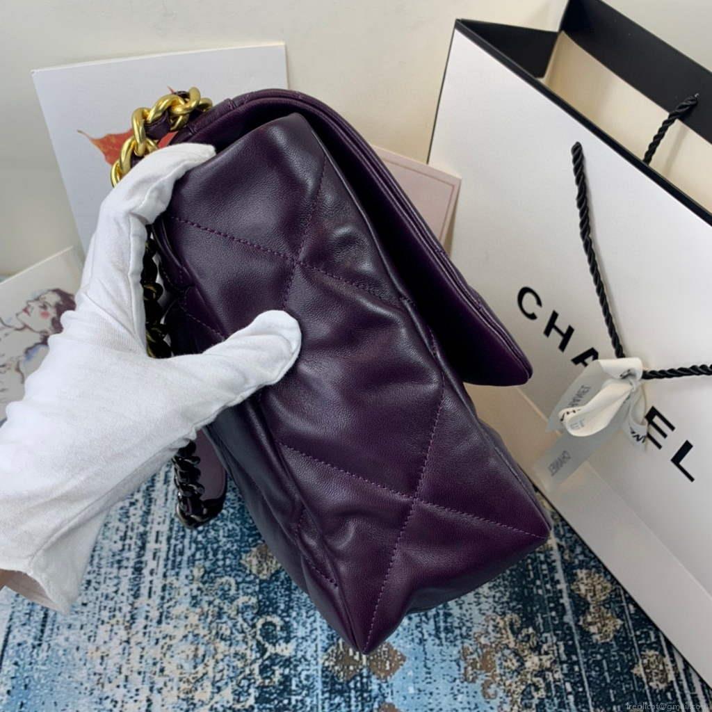Chanel 19 Maxi Handbag Lambskin Gold AS1162 Dark Purple