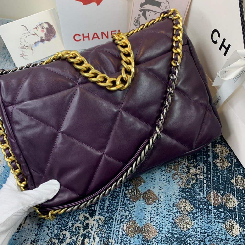 Chanel 19 Maxi Handbag Lambskin Gold AS1162 Dark Purple