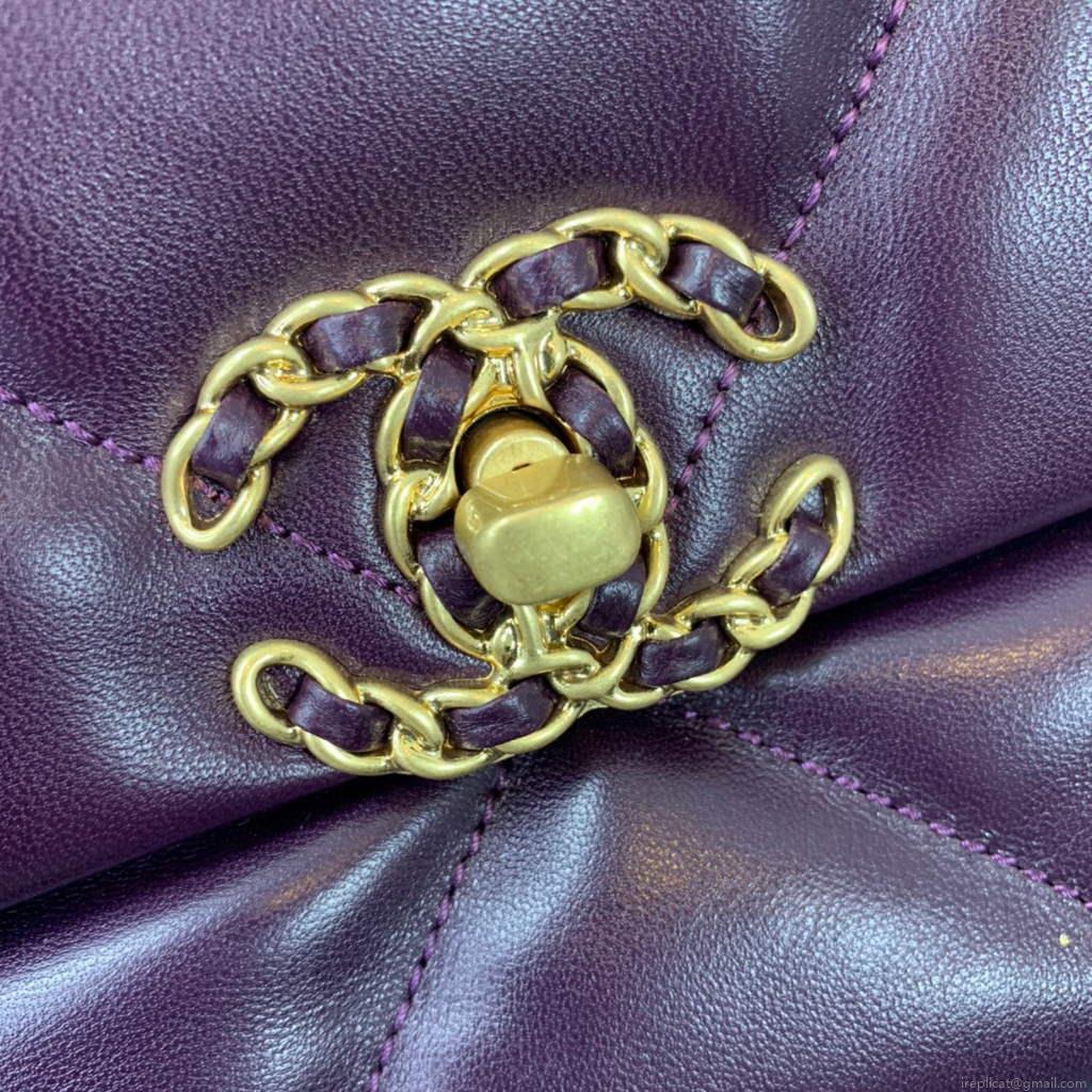 Chanel 19 Maxi Handbag Lambskin Gold AS1162 Dark Purple