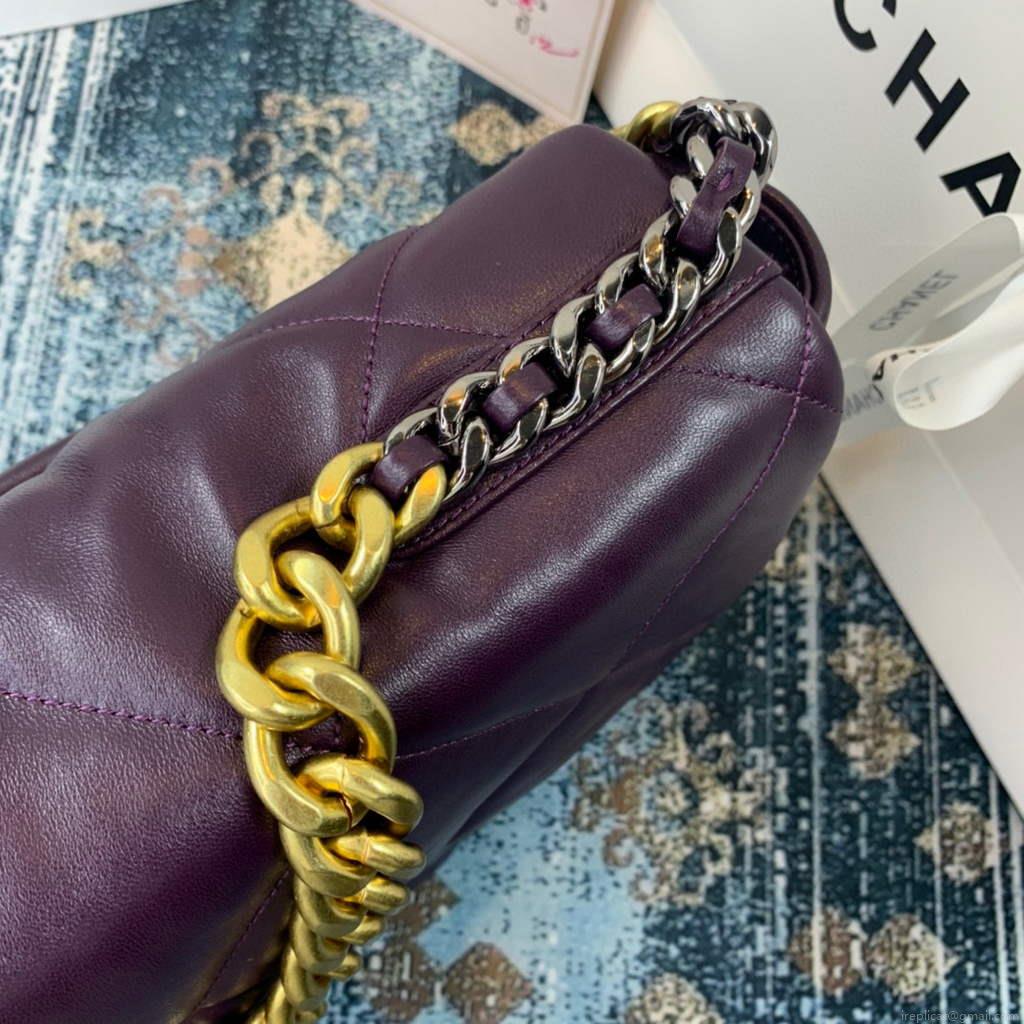 Chanel 19 Maxi Handbag Lambskin Gold AS1162 Dark Purple
