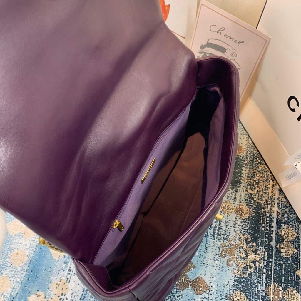 Chanel 19 Maxi Handbag Lambskin Gold AS1162 Dark Purple