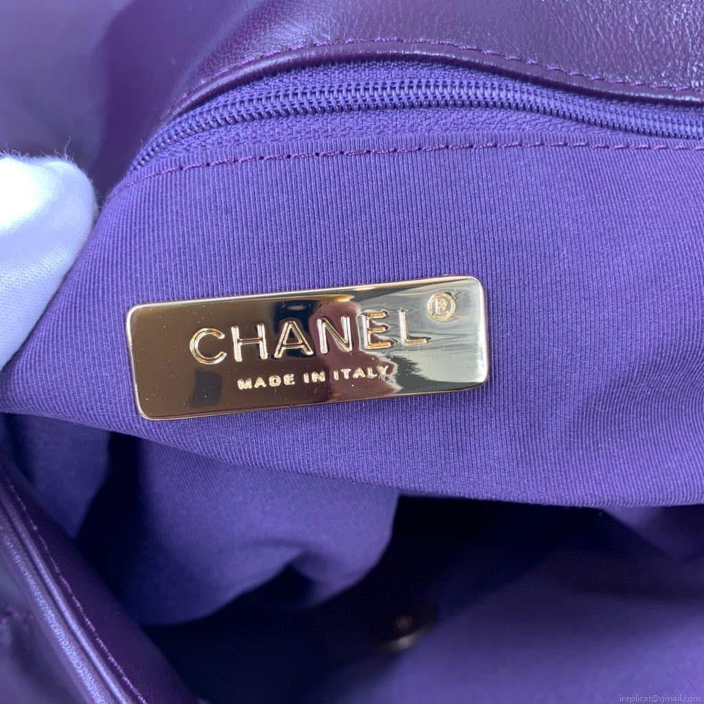 Chanel 19 Maxi Handbag Lambskin Gold AS1162 Dark Purple