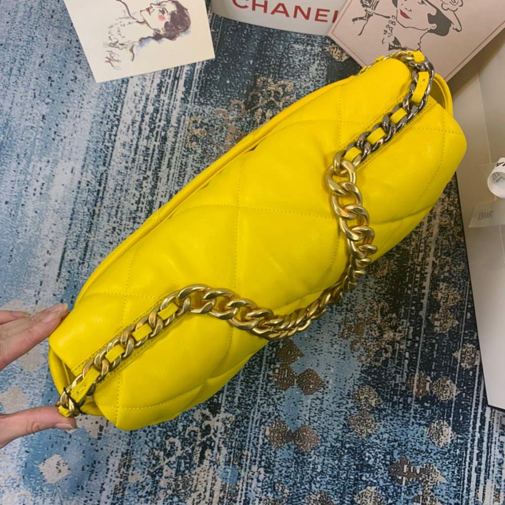 Chanel 19 Maxi Handbag Lambskin Gold AS1162 Yellow