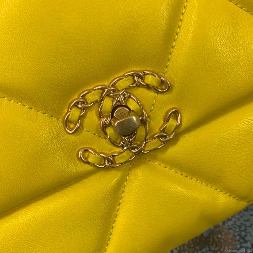 Chanel 19 Maxi Handbag Lambskin Gold AS1162 Yellow