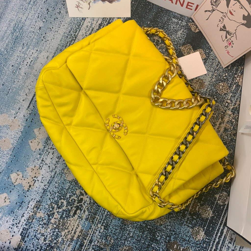 Chanel 19 Maxi Handbag Lambskin Gold AS1162 Yellow