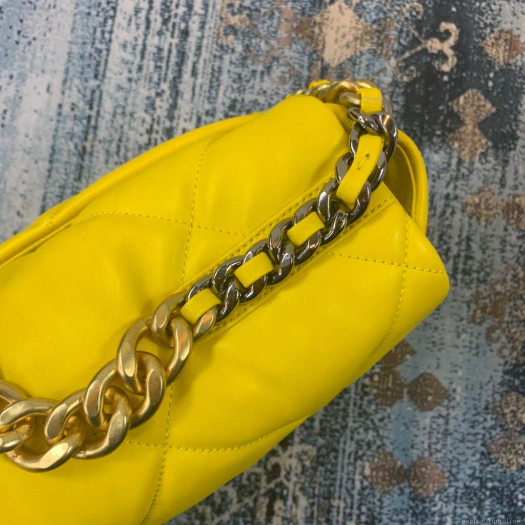 Chanel 19 Maxi Handbag Lambskin Gold AS1162 Yellow
