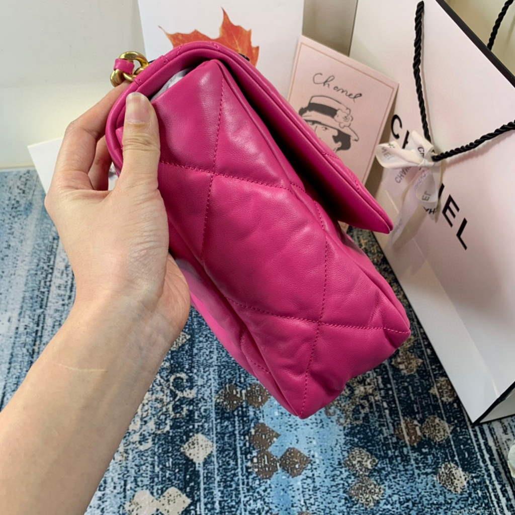 Chanel 19 Maxi Handbag Lambskin Gold AS1162 Plum