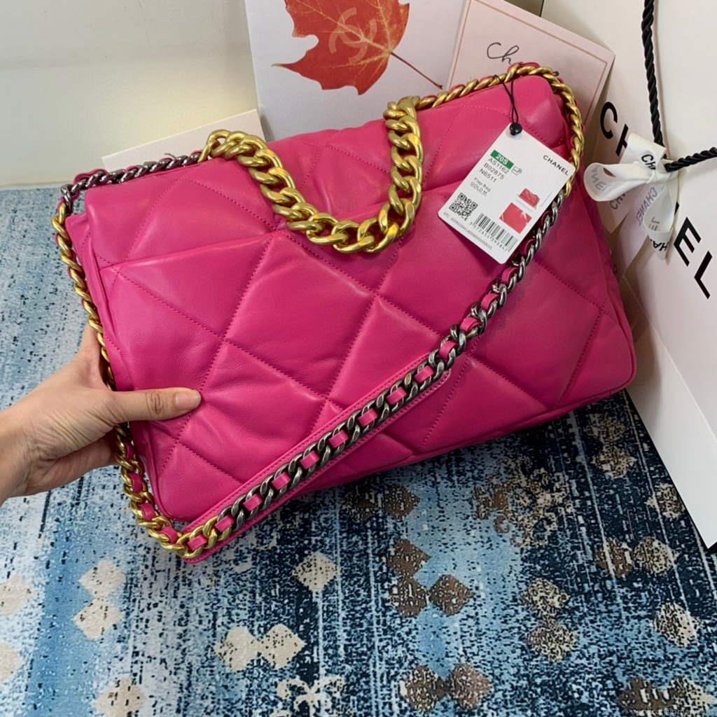 Chanel 19 Maxi Handbag Lambskin Gold AS1162 Plum