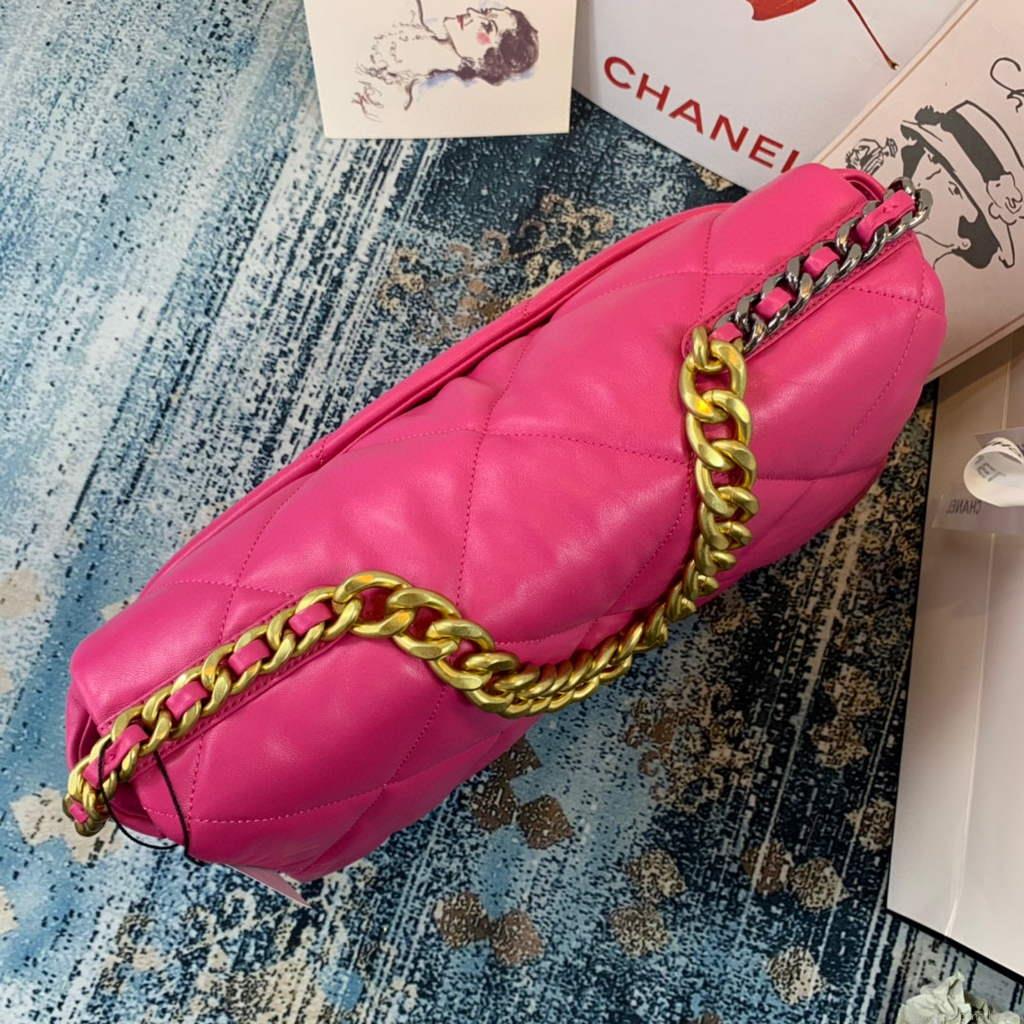 Chanel 19 Maxi Handbag Lambskin Gold AS1162 Plum