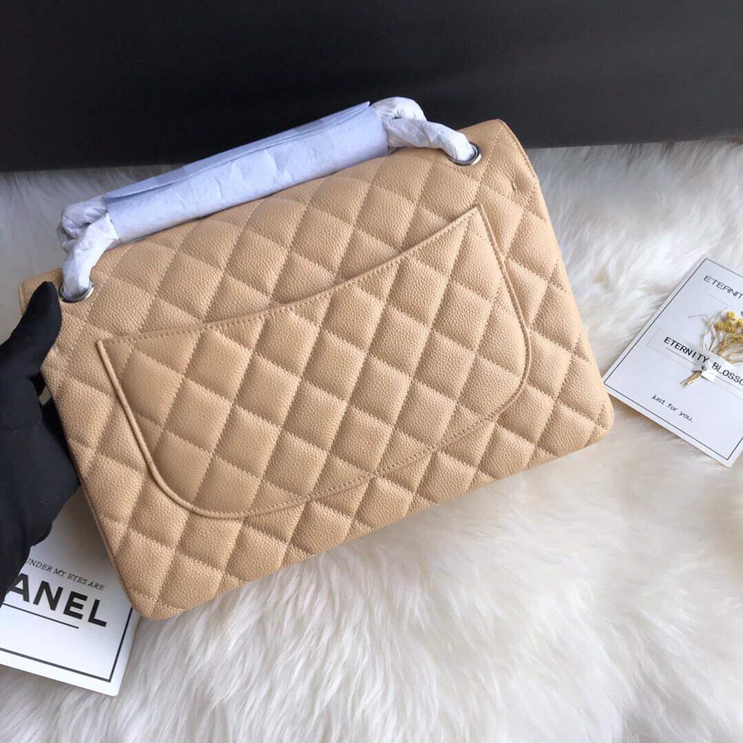 Chanel A01113 Maxi Flap Handbag Classic bag Grained shiny Calfskin gold Tan