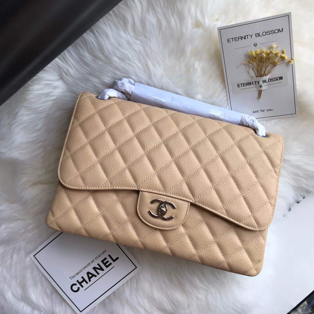 Chanel A01113 Maxi Flap Handbag Classic bag Grained shiny Calfskin gold Tan