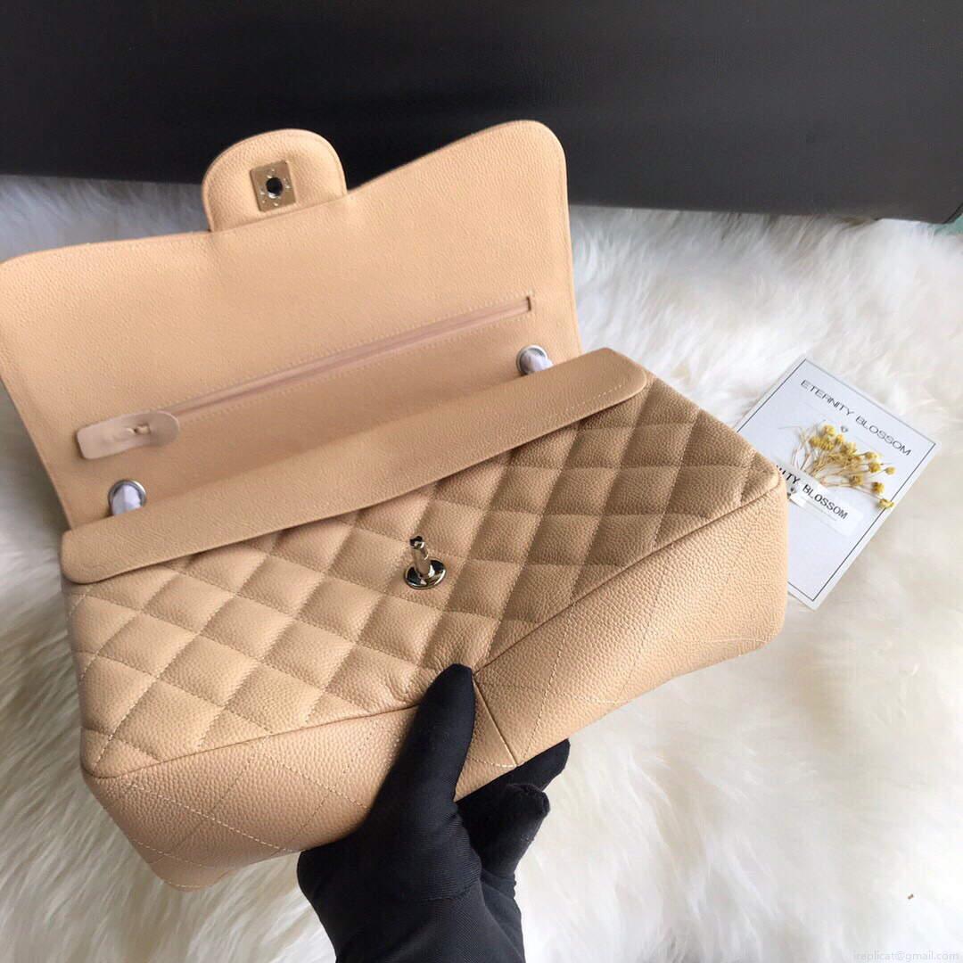 Chanel A01113 Maxi Flap Handbag Classic bag Grained shiny Calfskin gold Tan