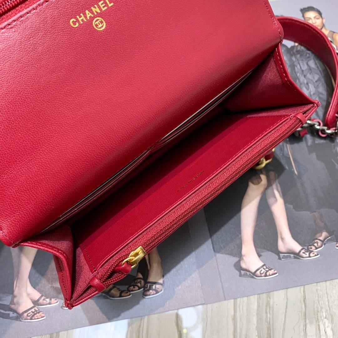 Chanel A86092 WOC Chain Wallet Bag Lambskin Wine Red