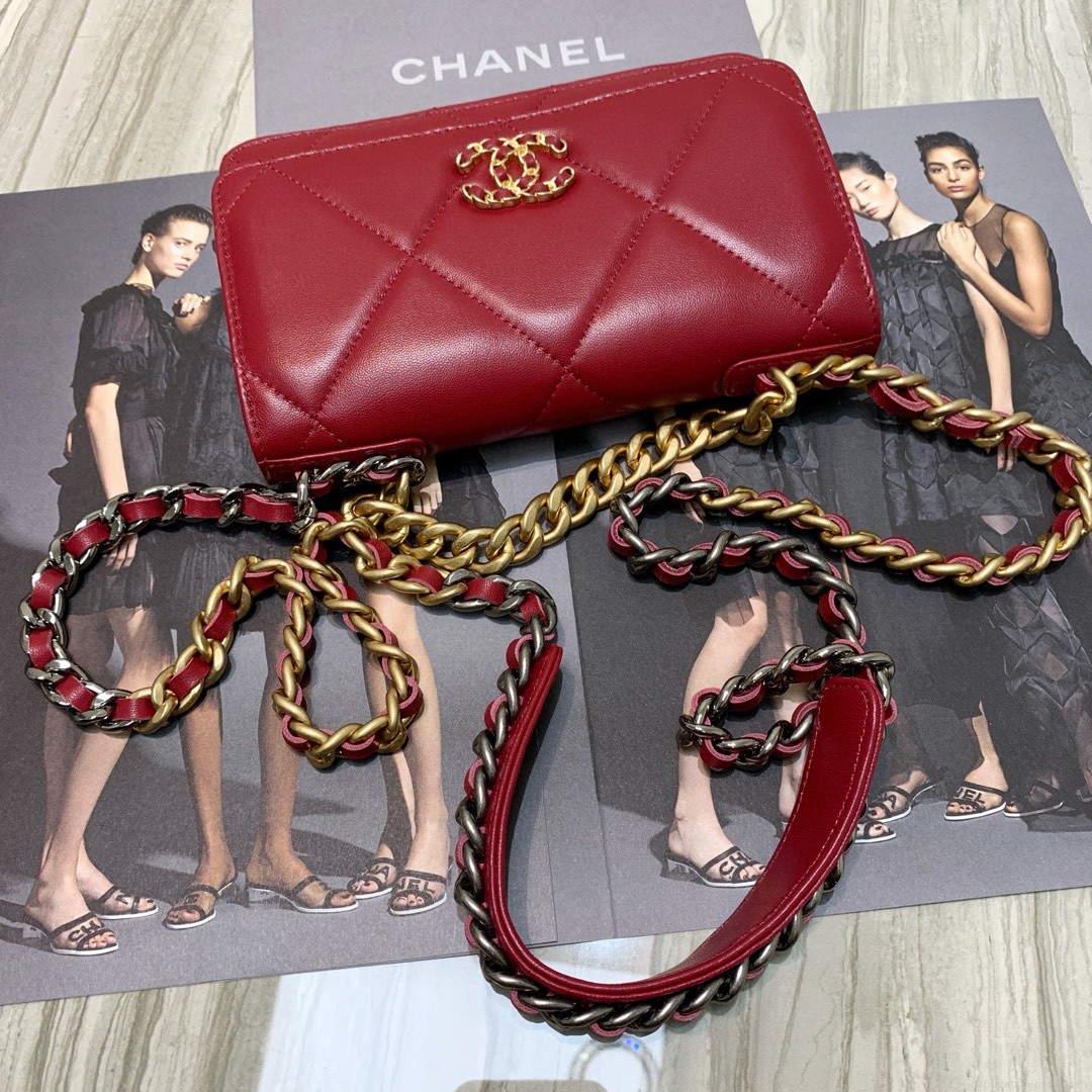 Chanel A86092 WOC Chain Wallet Bag Lambskin Wine Red