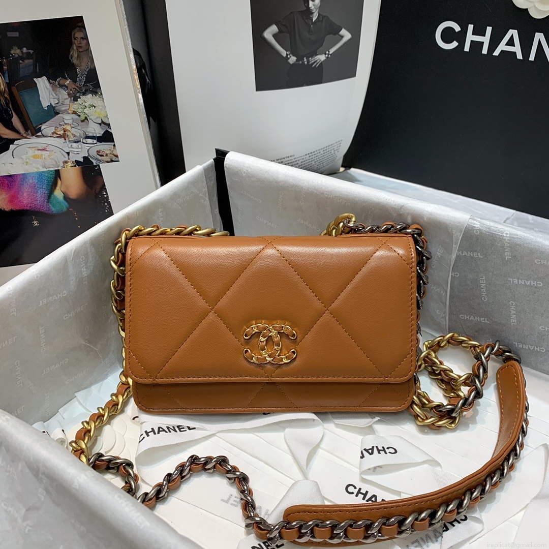 Chanel A86092 WOC 19 Chain Wallet Bag Lambskin Brown