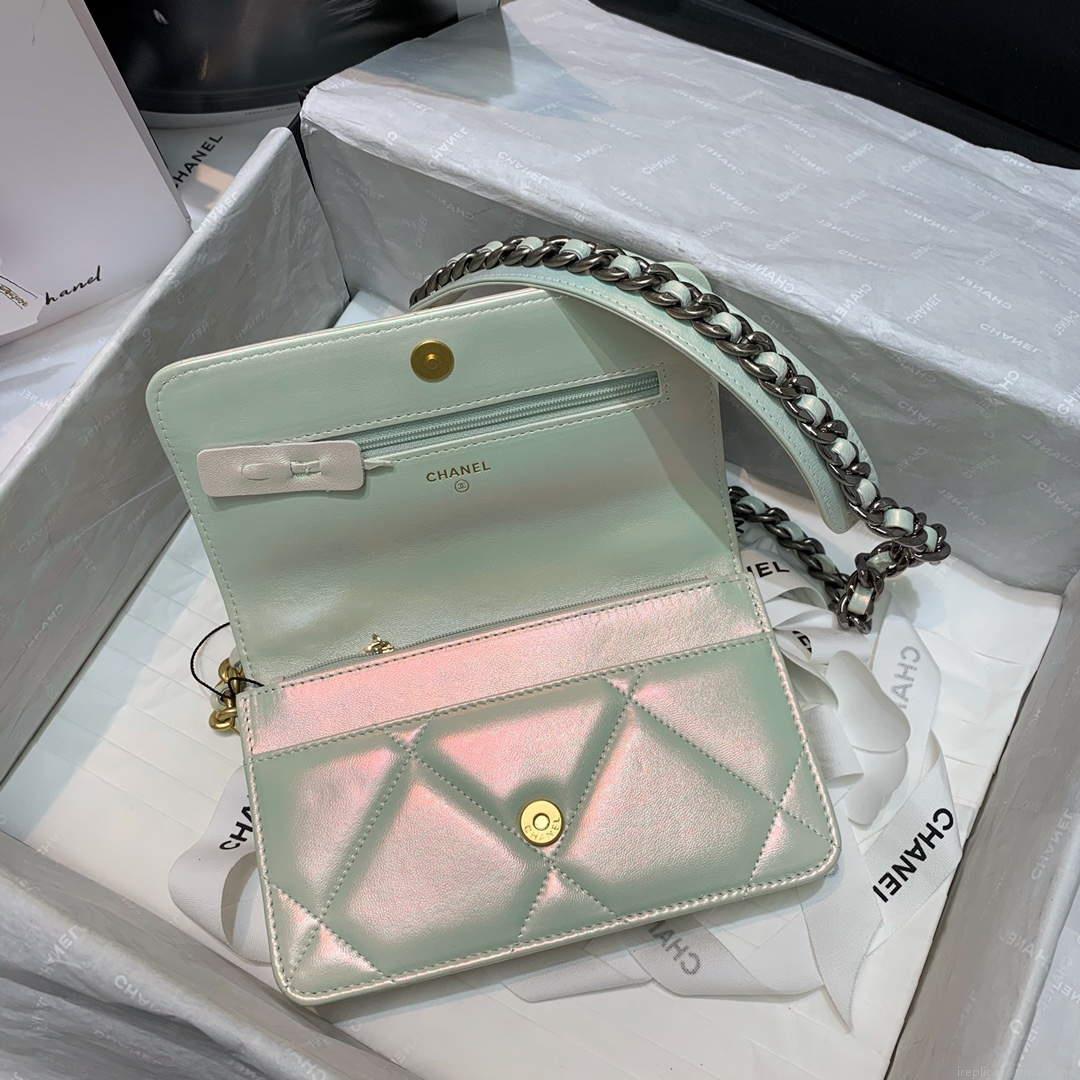 Chanel A86092 WOC 19 Chain Wallet Bag Lambskin Silvey White