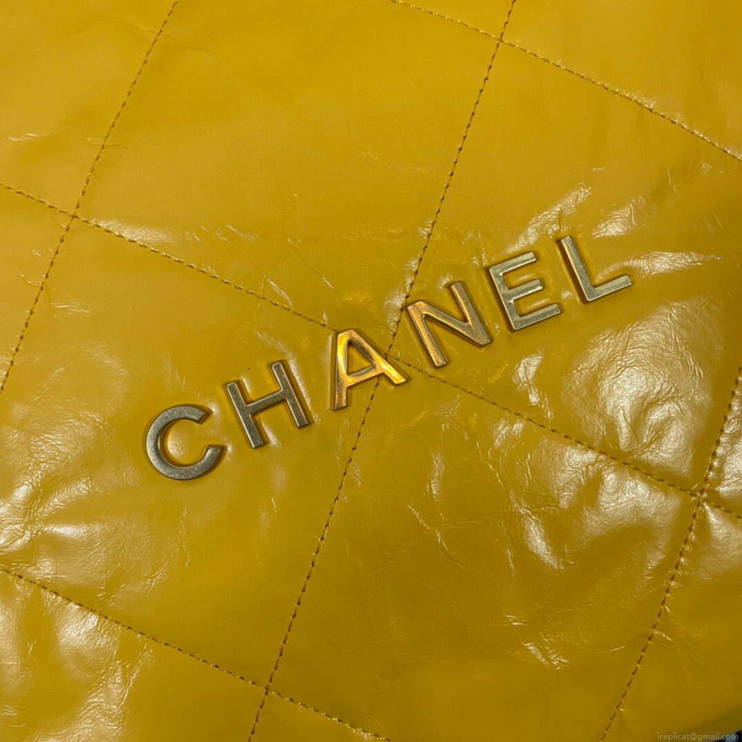 Chanel 22 Handbag Shiny Calfskin Gold AS3261 Yellow