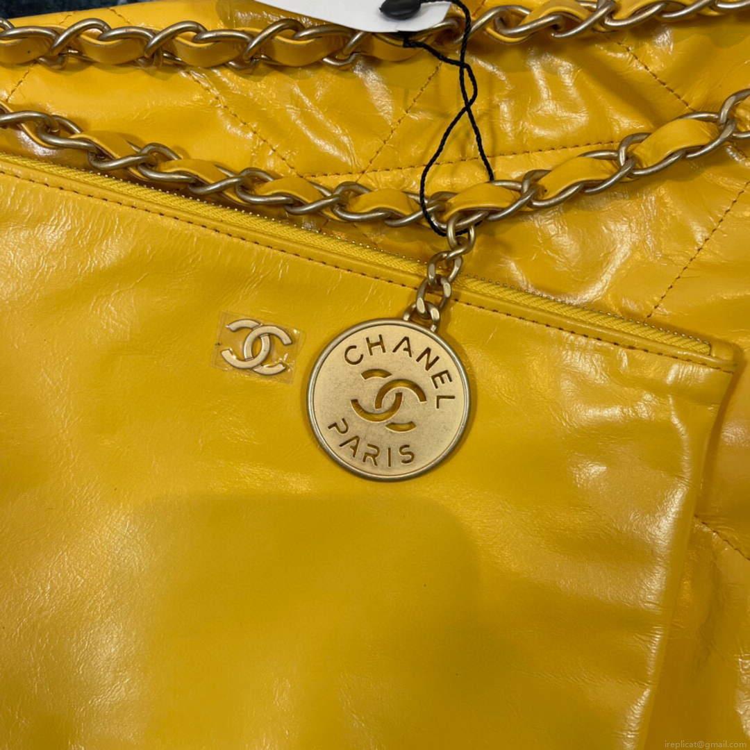 Chanel 22 Handbag Shiny Calfskin Gold AS3261 Yellow