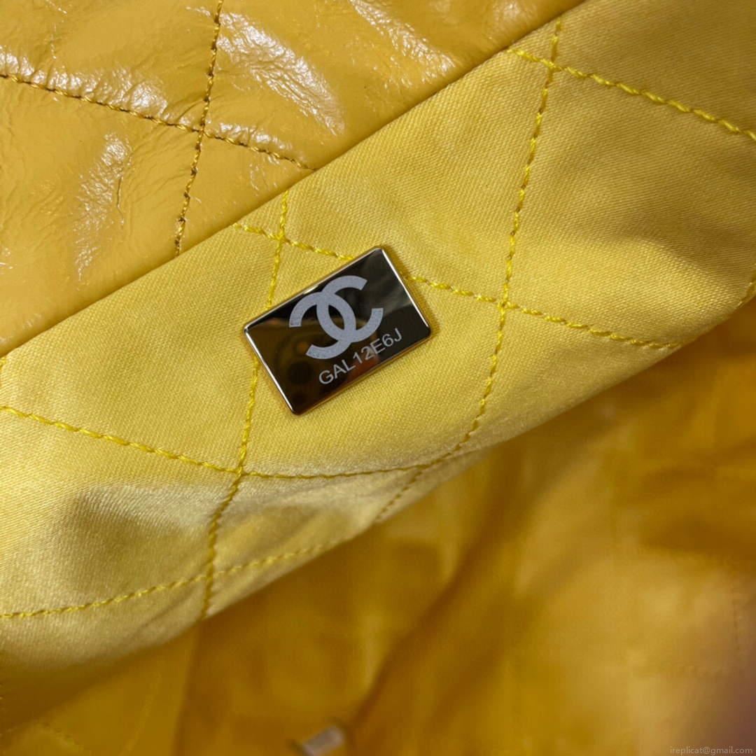 Chanel 22 Handbag Shiny Calfskin Gold AS3261 Yellow