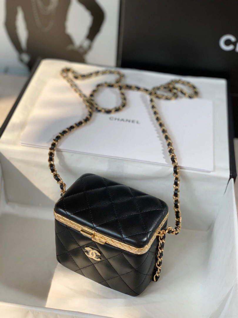 Chanel AP2717 Small Vanity With Chain Lambskin Gold Black