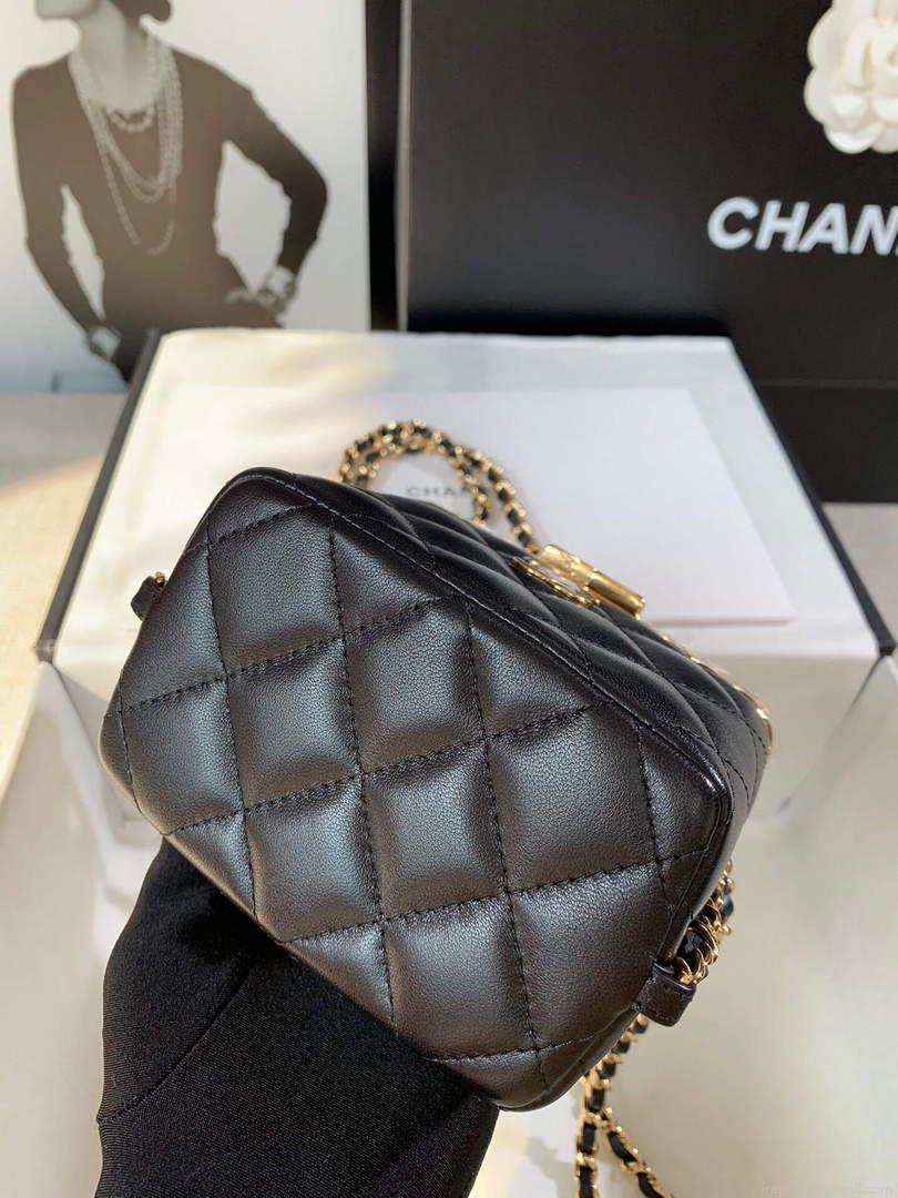 Chanel AP2717 Small Vanity With Chain Lambskin Gold Black