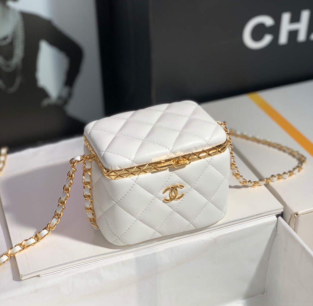 Chanel AP2717 Small Vanity With Chain Lambskin Gold White
