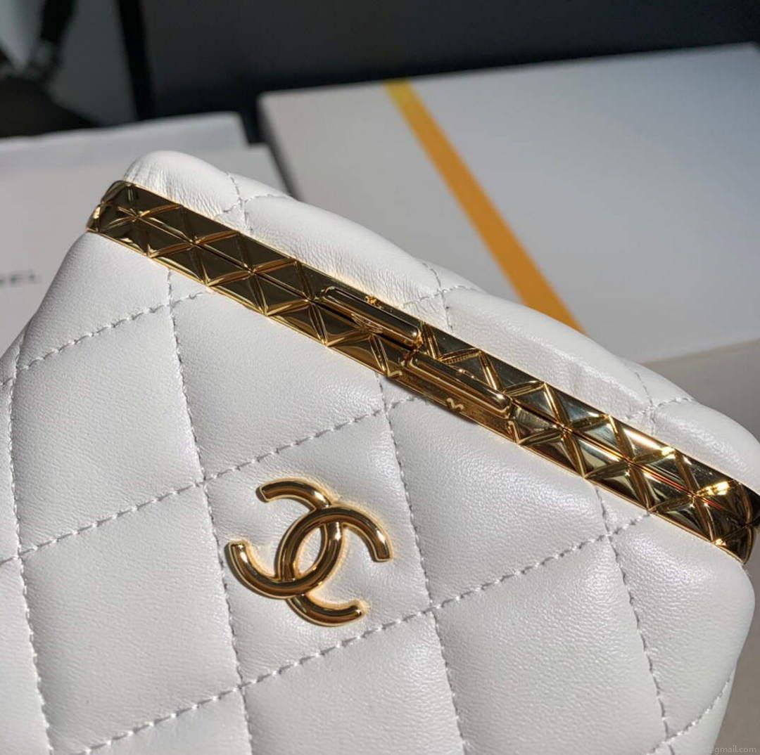 Chanel AP2717 Small Vanity With Chain Lambskin Gold White