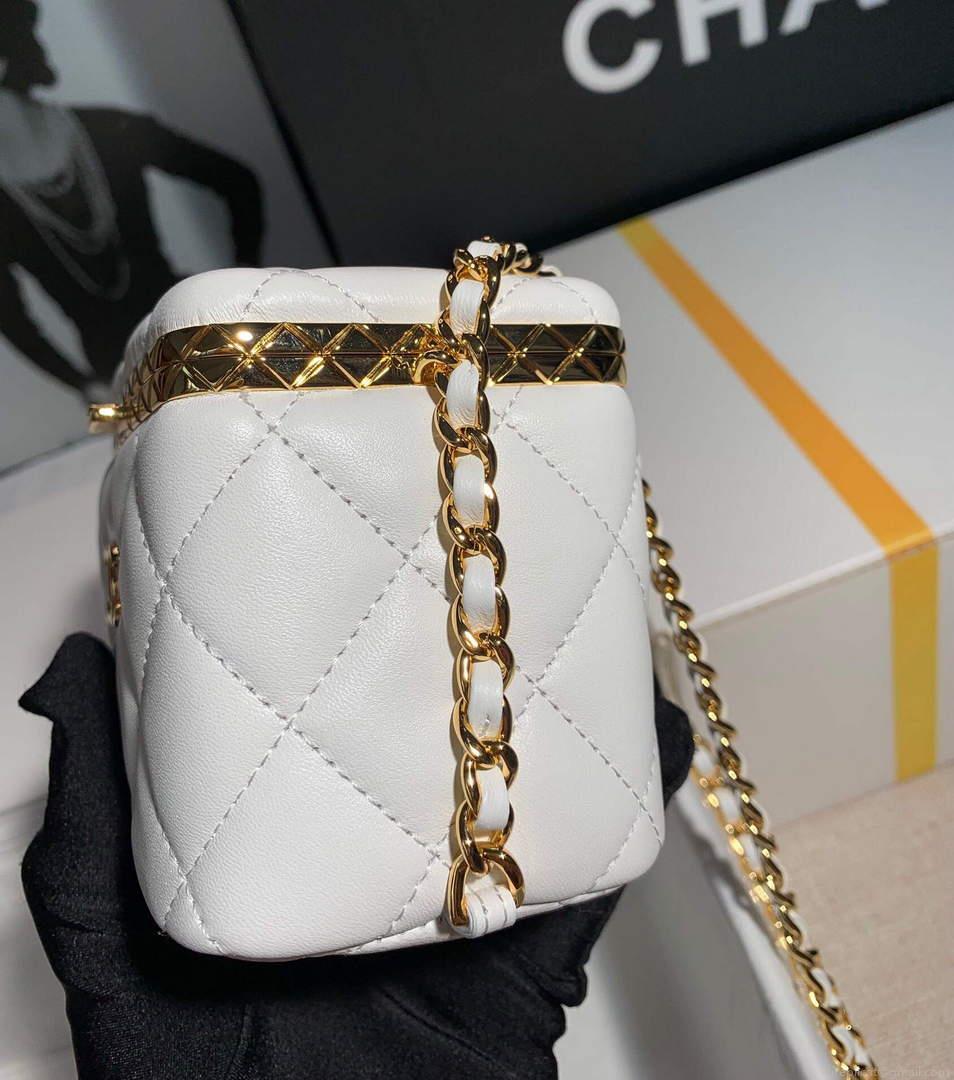 Chanel AP2717 Small Vanity With Chain Lambskin Gold White