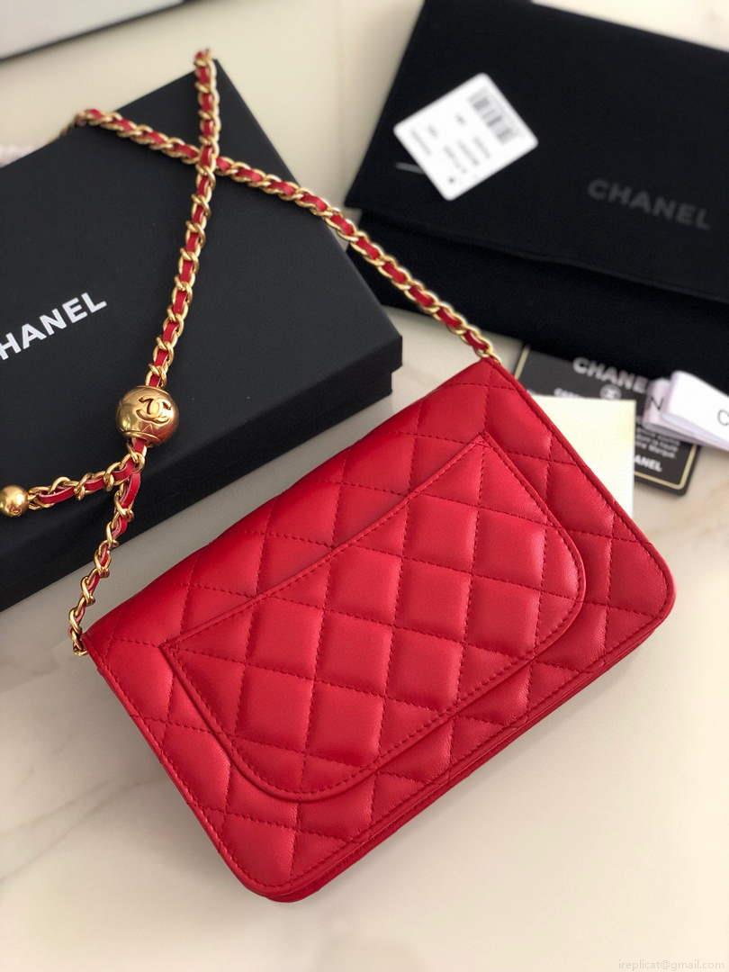 Chanel AP1450 Wallet on Chain Lambskin A33814 Red