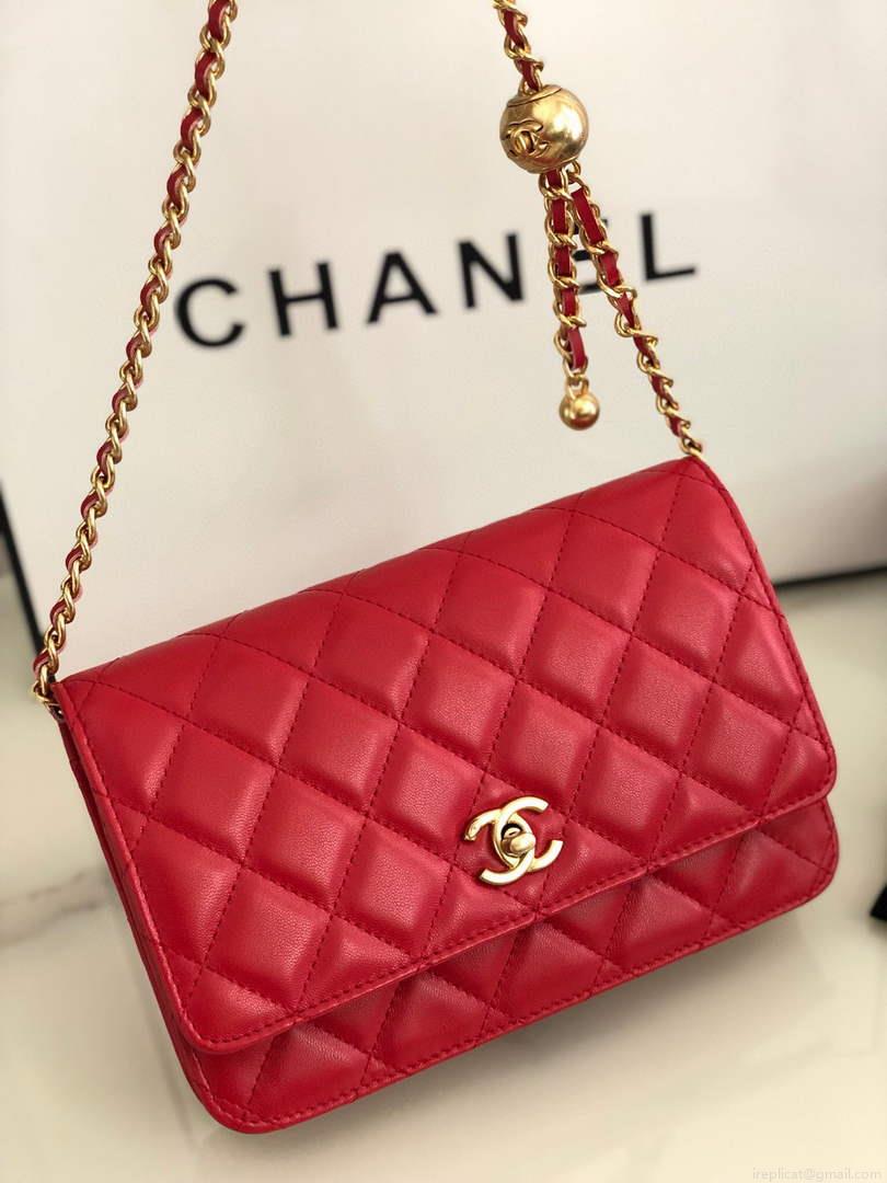 Chanel AP1450 Wallet on Chain Lambskin A33814 Red