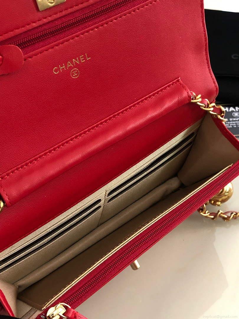 Chanel AP1450 Wallet on Chain Lambskin A33814 Red