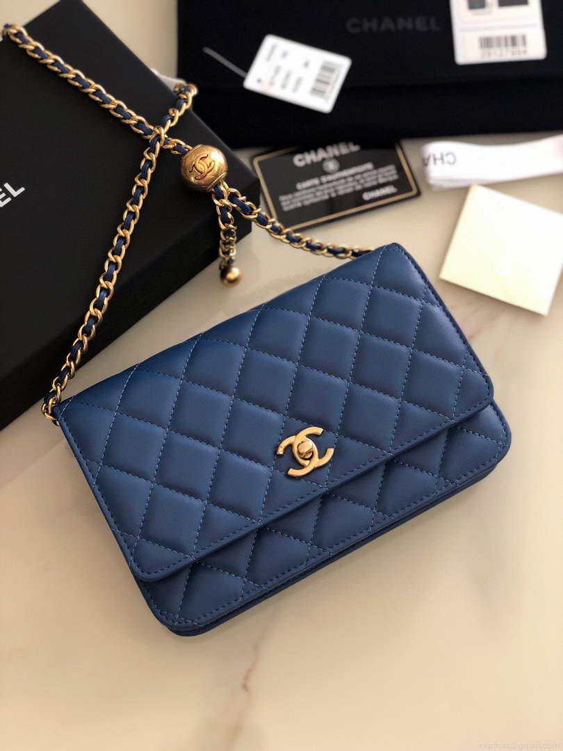 Chanel AP1450 Wallet on Chain Lambskin A33814 Navy Blue