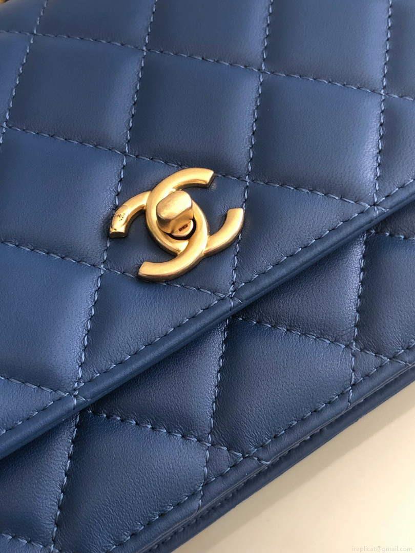 Chanel AP1450 Wallet on Chain Lambskin A33814 Navy Blue