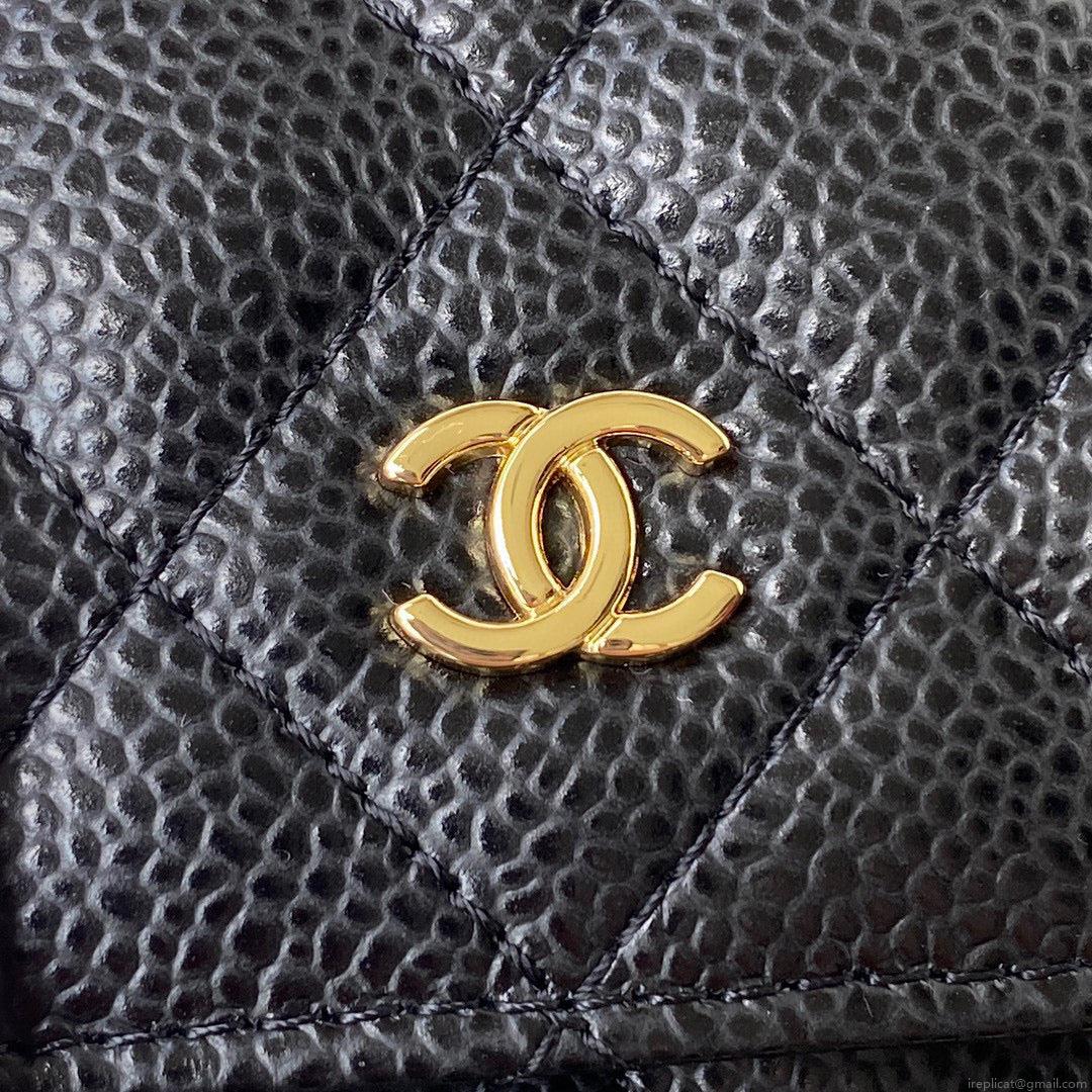 Chanel AP0250 Wallet on Chain Grained Calfskin A33814 Black Gold