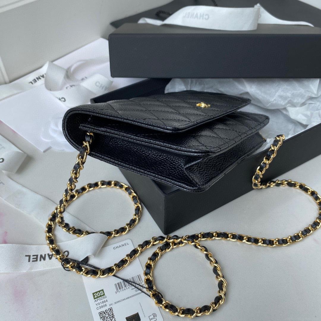 Chanel AP0250 Wallet on Chain Grained Calfskin A33814 Black Gold
