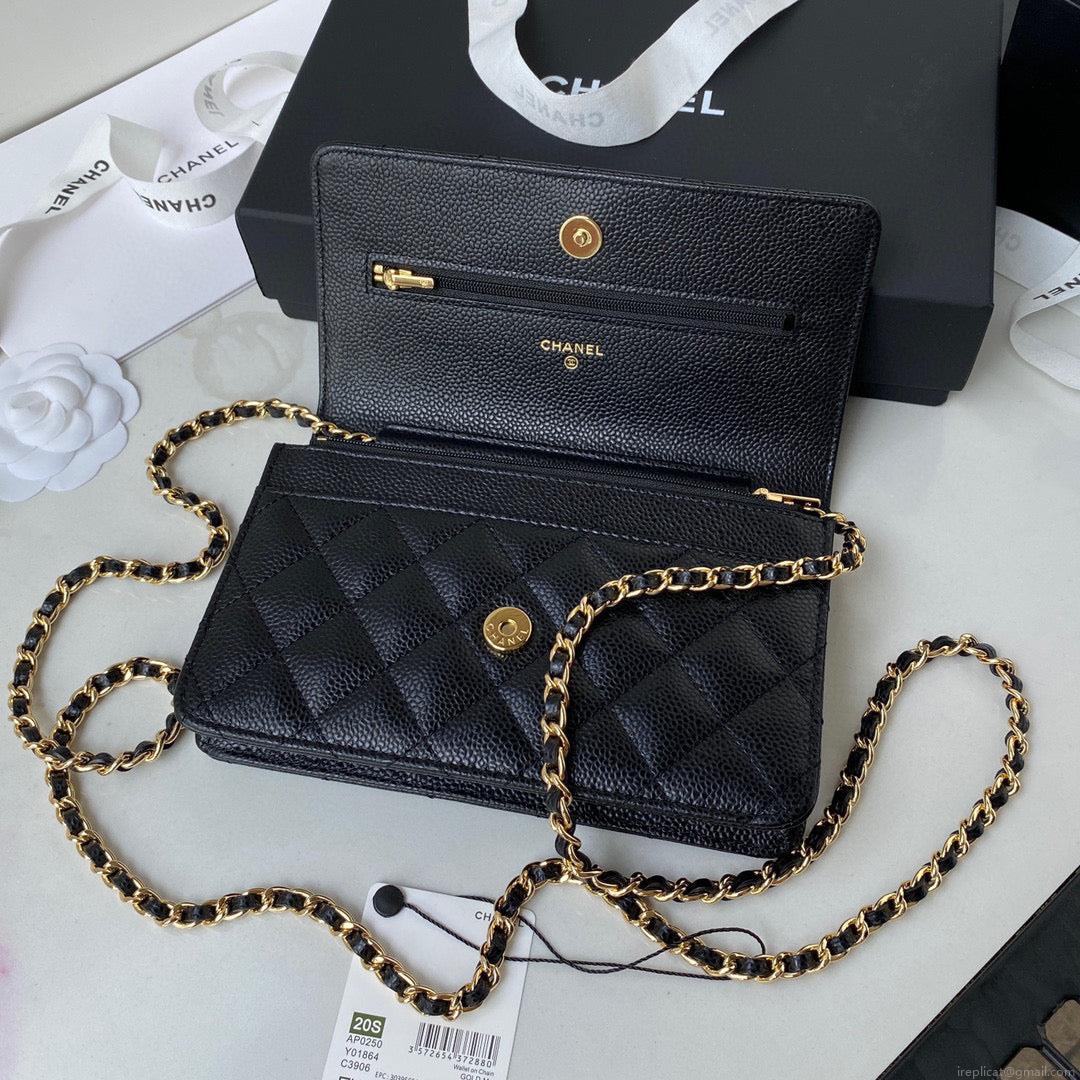 Chanel AP0250 Wallet on Chain Grained Calfskin A33814 Black Gold