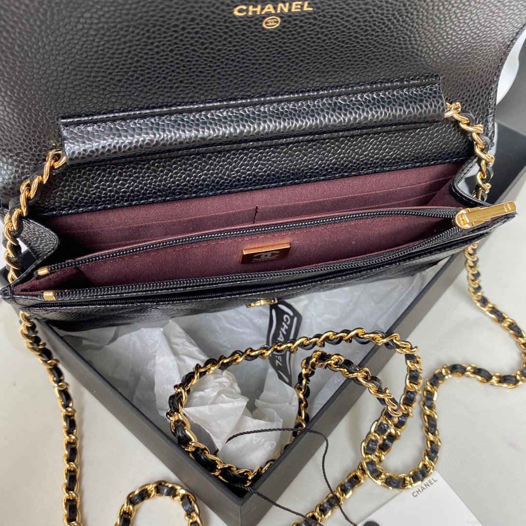 Chanel AP0250 Wallet on Chain Grained Calfskin A33814 Black Gold