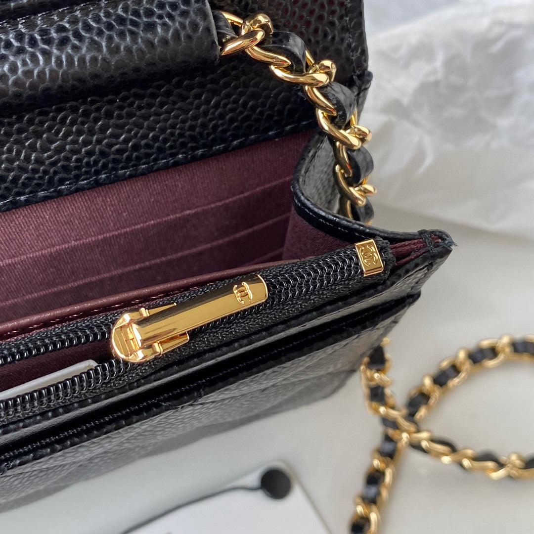 Chanel AP0250 Wallet on Chain Grained Calfskin A33814 Black Gold